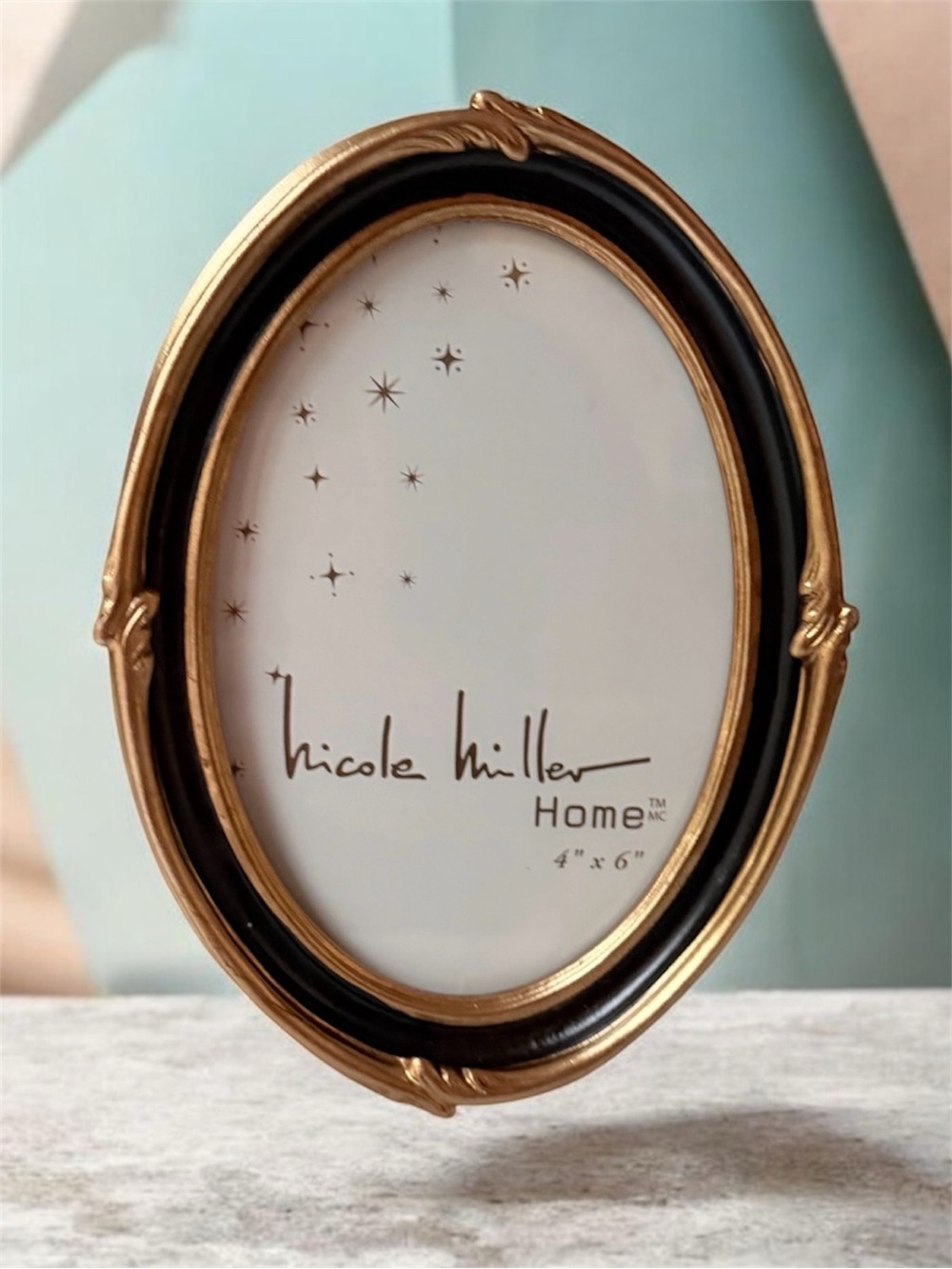 Nicole Miller Black and Gold Oval Decorative Photo Frame 4”x6” photo